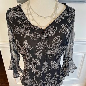 Stunning Silkland Hand Beaded Floral Blouse